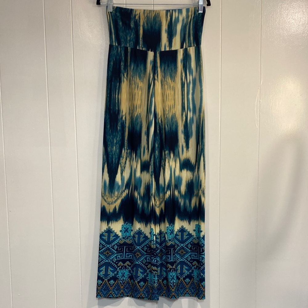 Jon & Anna Palazzo Pants Boho Hippie Navy and Beige Geometric Pattern Medium